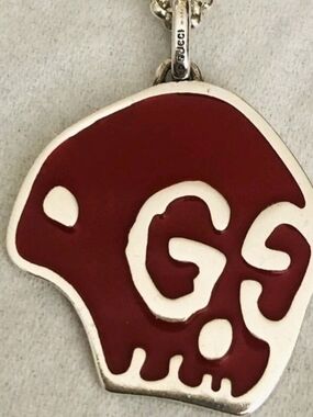 Gucci Red and White Enamel GG Skull Pendant